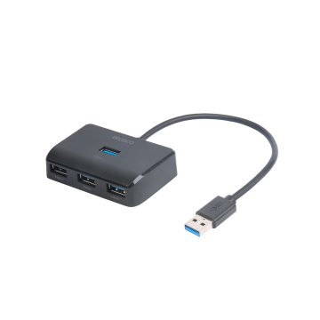 USB-A-hubi, 4 porttia, 5 Gbit/s, lisävirran syöttö, musta