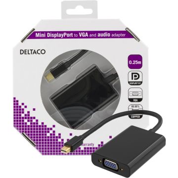 Sovitin Mini DisplayPort - VGA, ääniulostulo, Full HD 60Hz