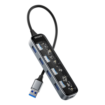 USB-A Hub, 5 Gbit/s, 4x USB-A, läpinäkyvä