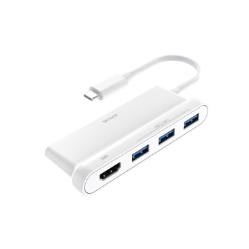 USB-C-hubi, 1xHDMI, 3xUSB-A 3.1, 4K taajuudella 30Hz, valk.
