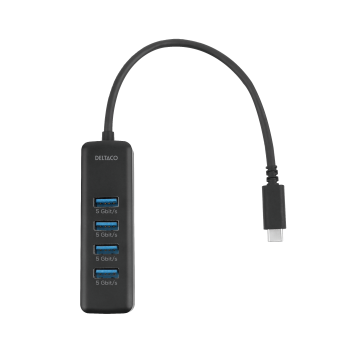 USB-C-hubi, 5 Gbps, 4x USB-A, ohut, musta