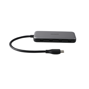 USB-C-hubi, 4 porttia, 5 Gbit/s, 100 W Power Delivery, hopea